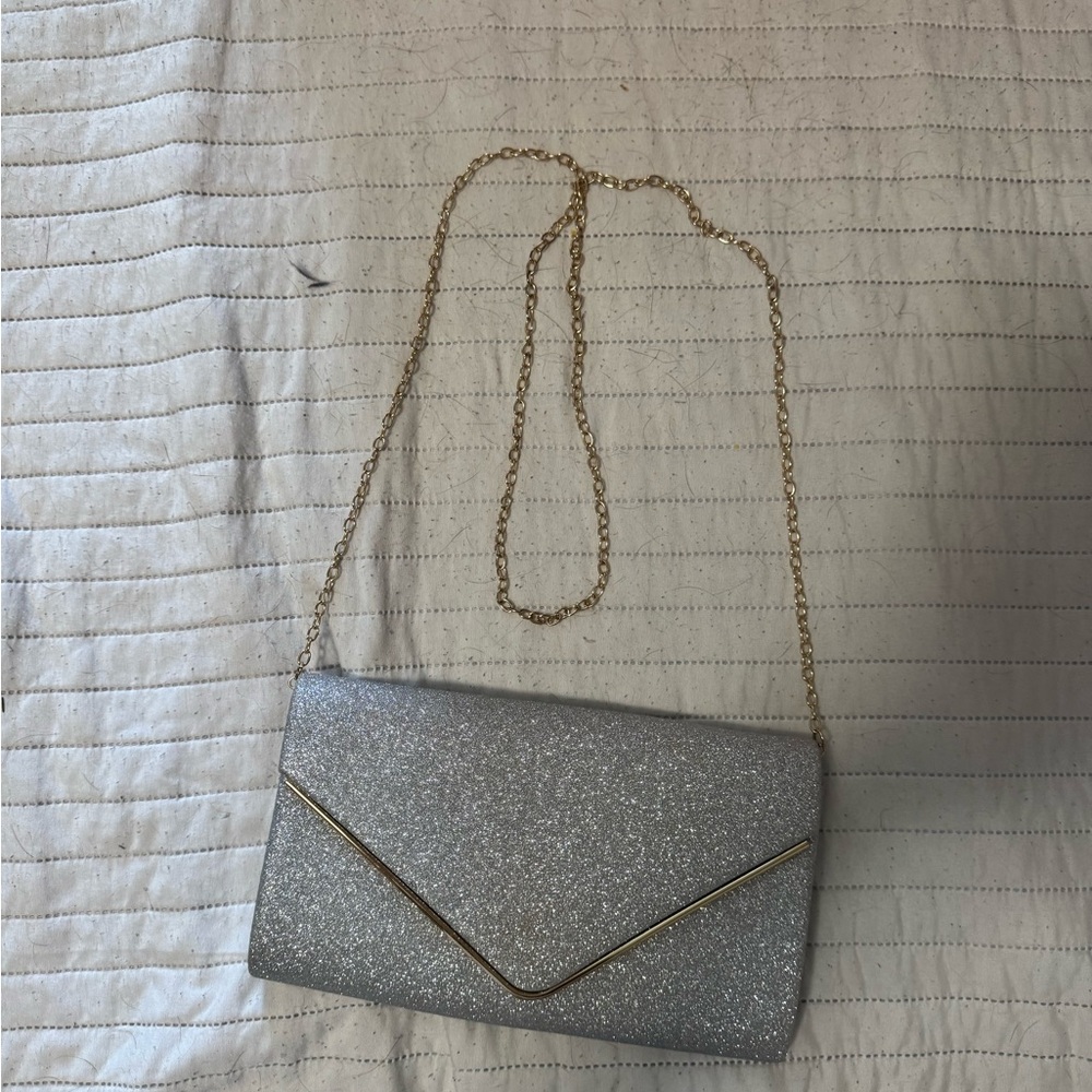 Elegant Silver Glitter Envelope Crossbody Clutch - Unbranded